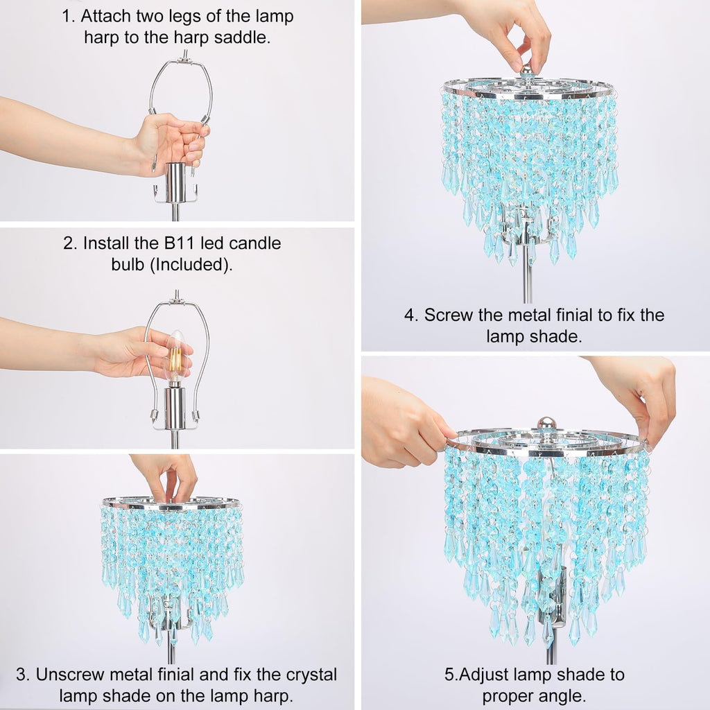 Touch Control Crystal Table Lamp, 3-Way Dimmable Lamp with USB A+C Ports