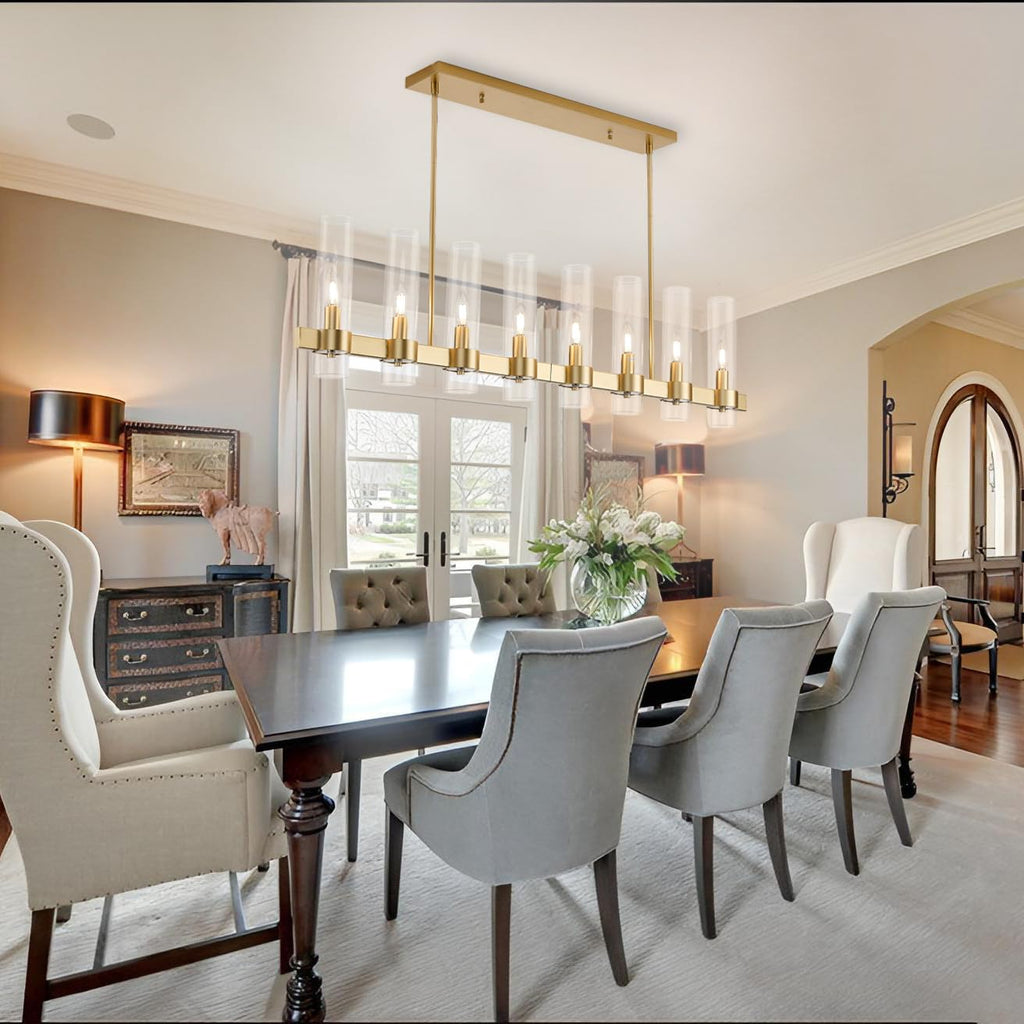 Linear Chandelier - Gold Kitchen Island Lighting - with Glass Shape Adjustable 50'' Modern Farmhouse