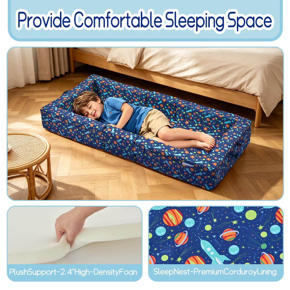 Toddler Travel Bed, Foldable Kid Floor Bed with Washable Cover