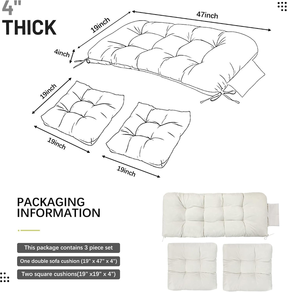 3Pcs Wicker Chair Cushion Sets Furniture,White,47*19*4'' | White Patio Loveseat Chaise Cushion Sets,Waterproof Wicker