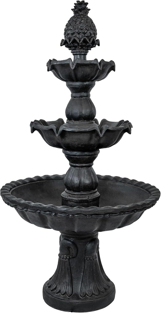 57" H Welcome 3-Tier Water Fountain - Large Electric Water Fountain with Pineapple Topper or Yard - Deep Espresso