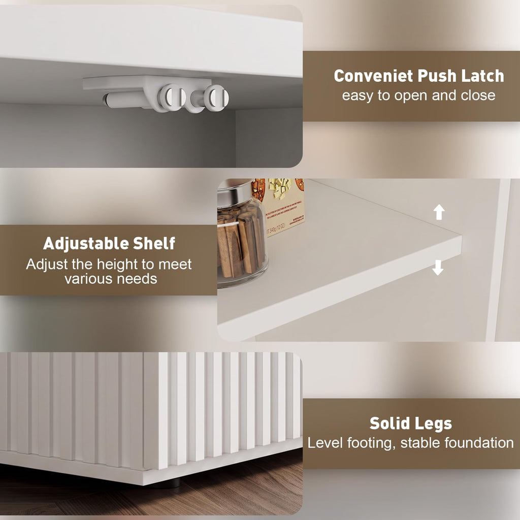94.5" Fluted Sideboard Cabinet with Storage, Buffet Credenza, White