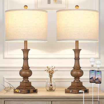 26" Tall Farmhouse Table Lamps Set of 2, Bedside Lamps