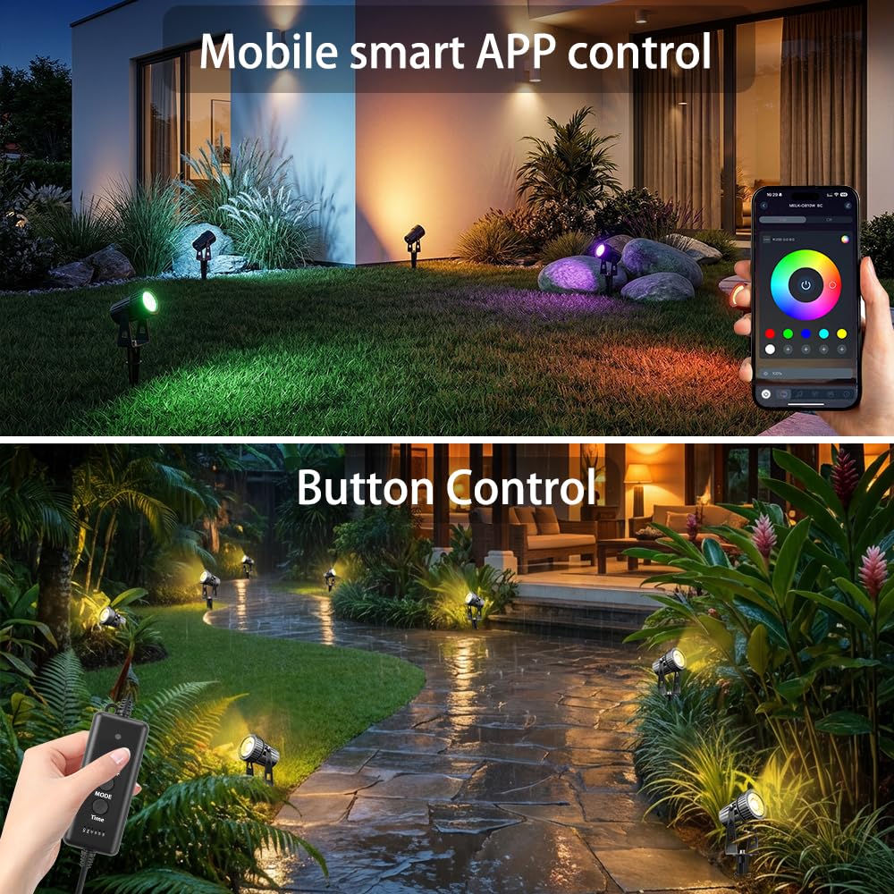 Smart Landscape Lights Bluetooth RGBW Spotlight 24V Outdoor Timer Function