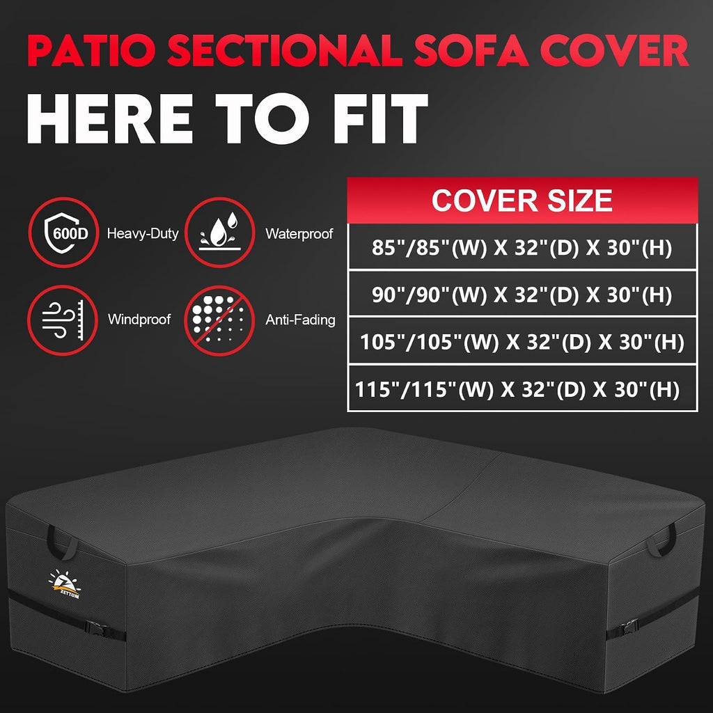 Outdoor V-Shaped Sectional Cover - 600D Heavy Duty Patio Sectional Sofa Cover, Waterproof Patio Furniture Covers for