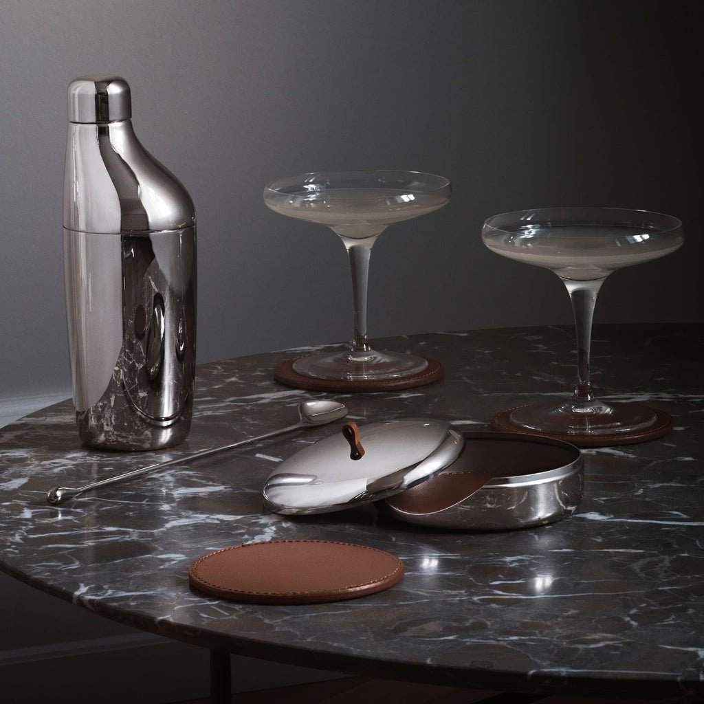 SKY Collection Coaster Set, Set of 4 Leather Coasters in Stainless Steel Case