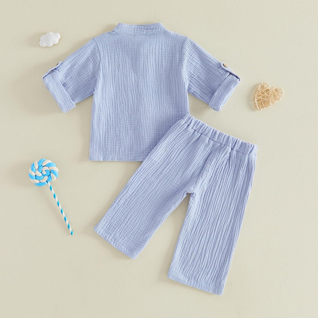 Cotton Linen Clothes for Toddler Boys Shirt Pants Outfits Set