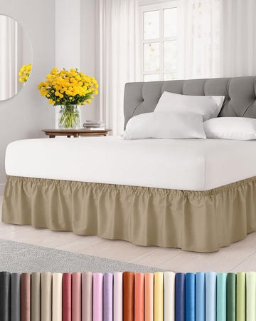 CGK Wrap Around Dust Ruffle Bed Skirt - Queen Size, 15" Inch, Beige