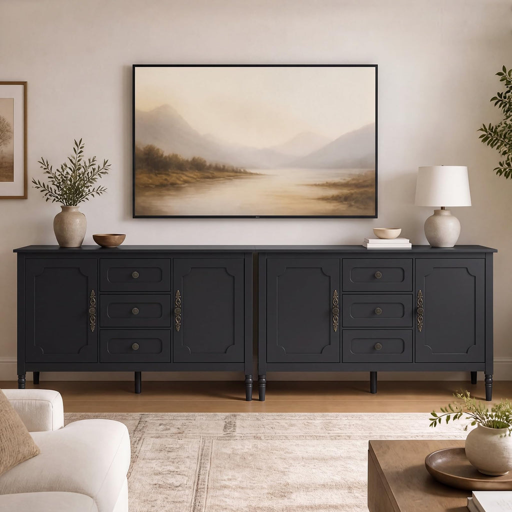 Buffet Cabinet, 47" Vintage Sideboard w/Adjustable Shelves(Black)