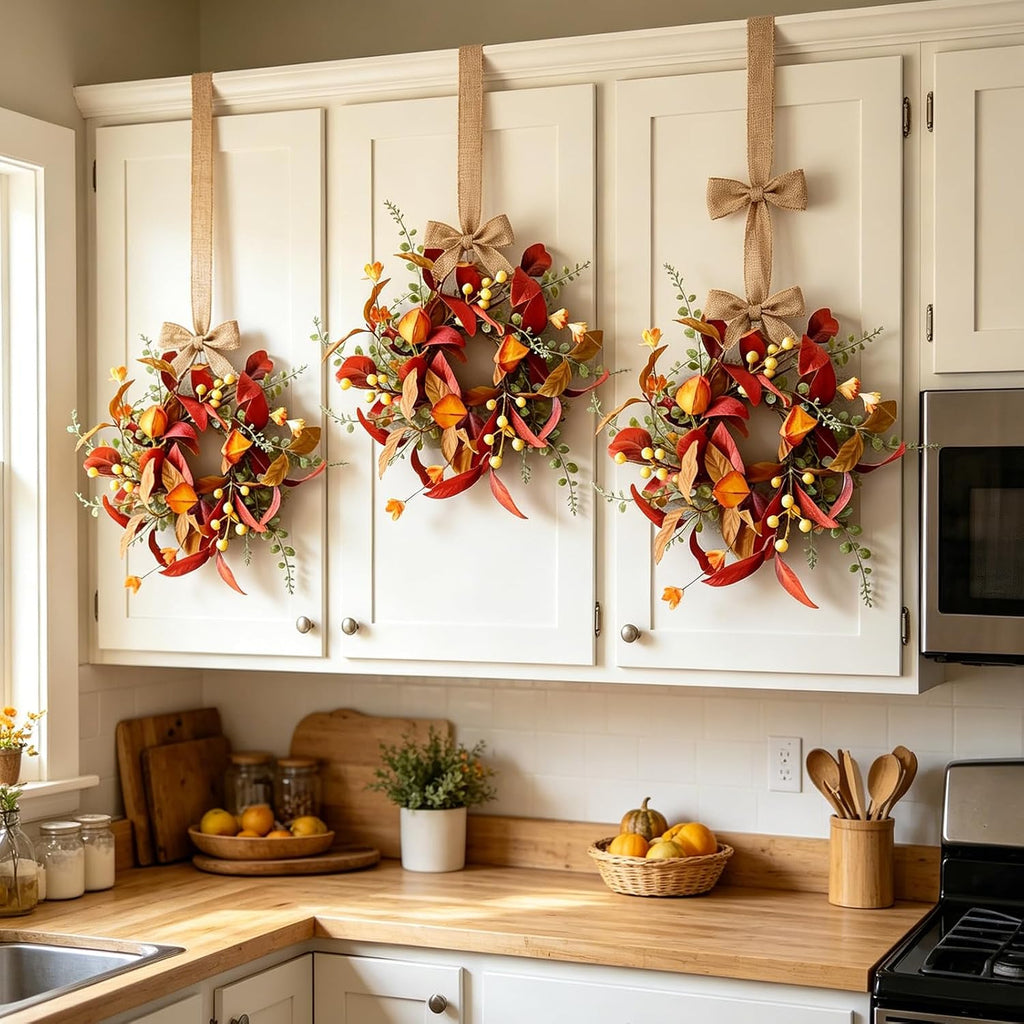 Fall Candle Ring Wreaths Artificial Autumn Candle Holder Wreath - Set of 4