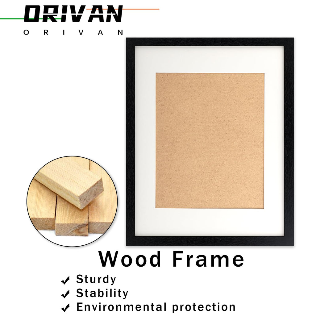 11x14 Picture Frame Wood Display Picture 8x10 with Mat Vtg Black