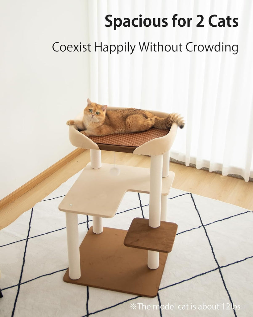 37.5" Cat Tree Tower for Large & Senior Cats, Low-Step Design