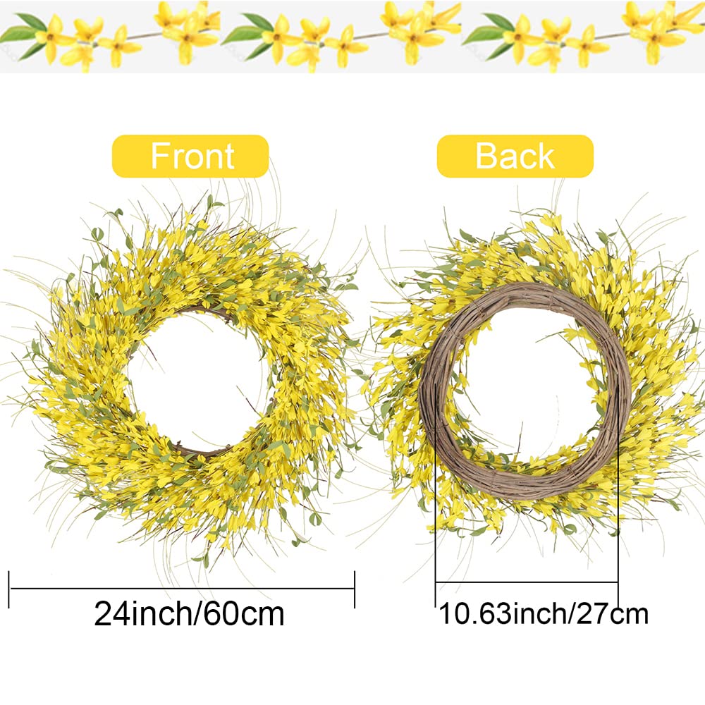 24" Summer Wreaths for Front Door Artificial Forsythia Yellow Flower Wreath