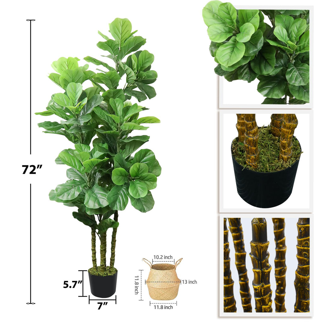 6ft Artificial Fiddle Fig Tree in Pot Faux Fiddle Fig Tree Large Artificial Tree for Indoor Outdoor House Living Room