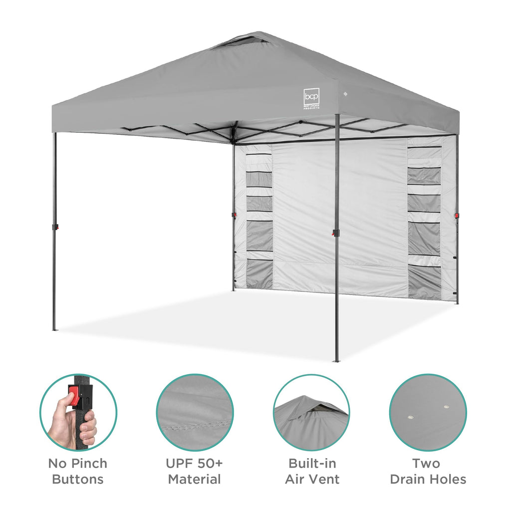 10x10 Pop Up Canopy Tent with Sidewall, Silver