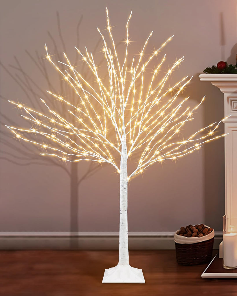 4 FT Lighted White Birch Tree with 432 LED Lights, 8 Modes & Timer
