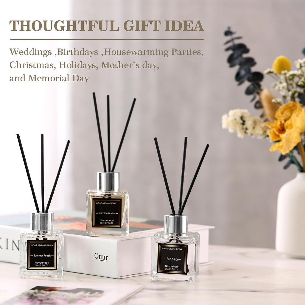 Reed Diffuser Set, Gardenia/Freesia/Jasmine & Mint Reed Diffuser Gifts for Women,1.7OZ x 3Packs Reed Diffuser