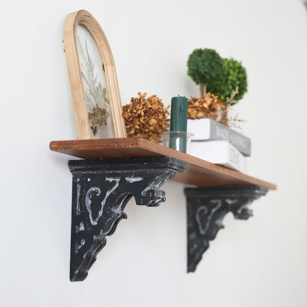 Corbels for Shelves Wood Corbels Decorative Set of 2,L7.2 x W3.1 x H7.8 Inch, Shelf Brackets Wooden Vintage Shelf