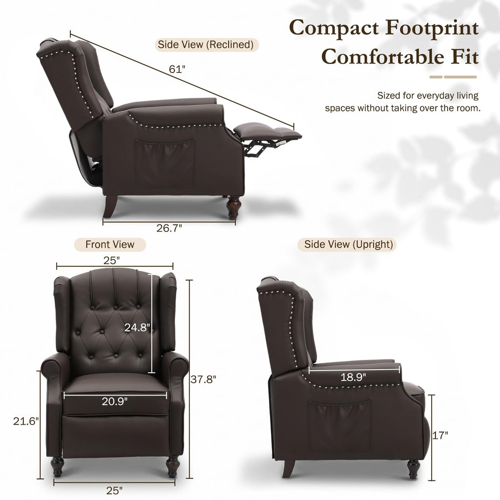 Wingback Recliner Chair, Massage & Heat, Faux Leather, Brown