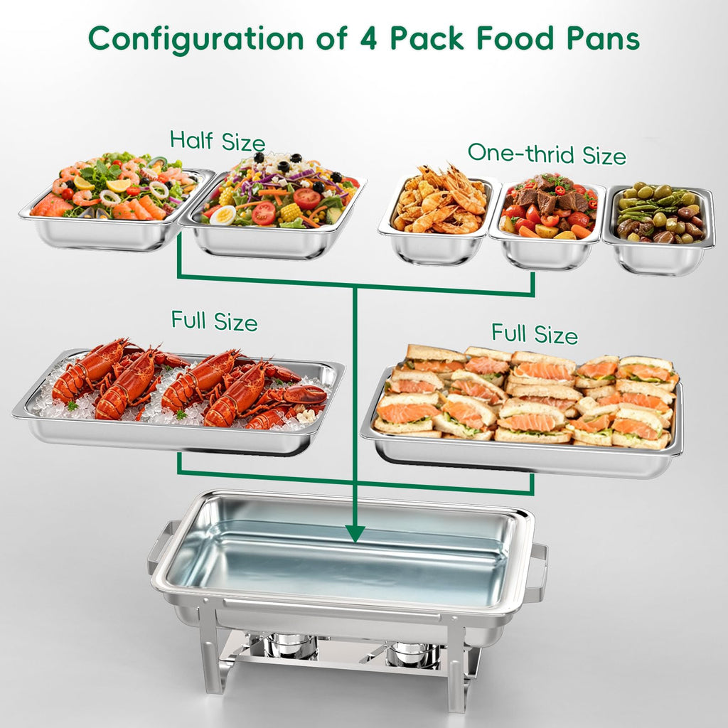 11Qt Chafing Dishes for Buffet, No Any Screws, 4 Pack, Silver