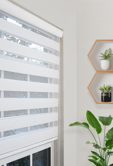 Custom-Cut Size Zebra Blinds for Indoor Windows Light Filtering & Room Darkening Shades (White Color) (Height 48