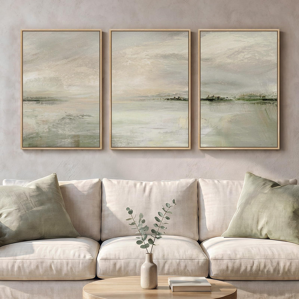Framed Sage Green Abstract Landscape Wall Art, 3 Piece 16x24 In
