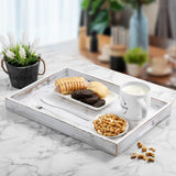 17 Inch Rustic White Serving Tray with Handles - Large Wooden Tray for Ottoman, Breakfast in Bed, Dinner, Coffee Table