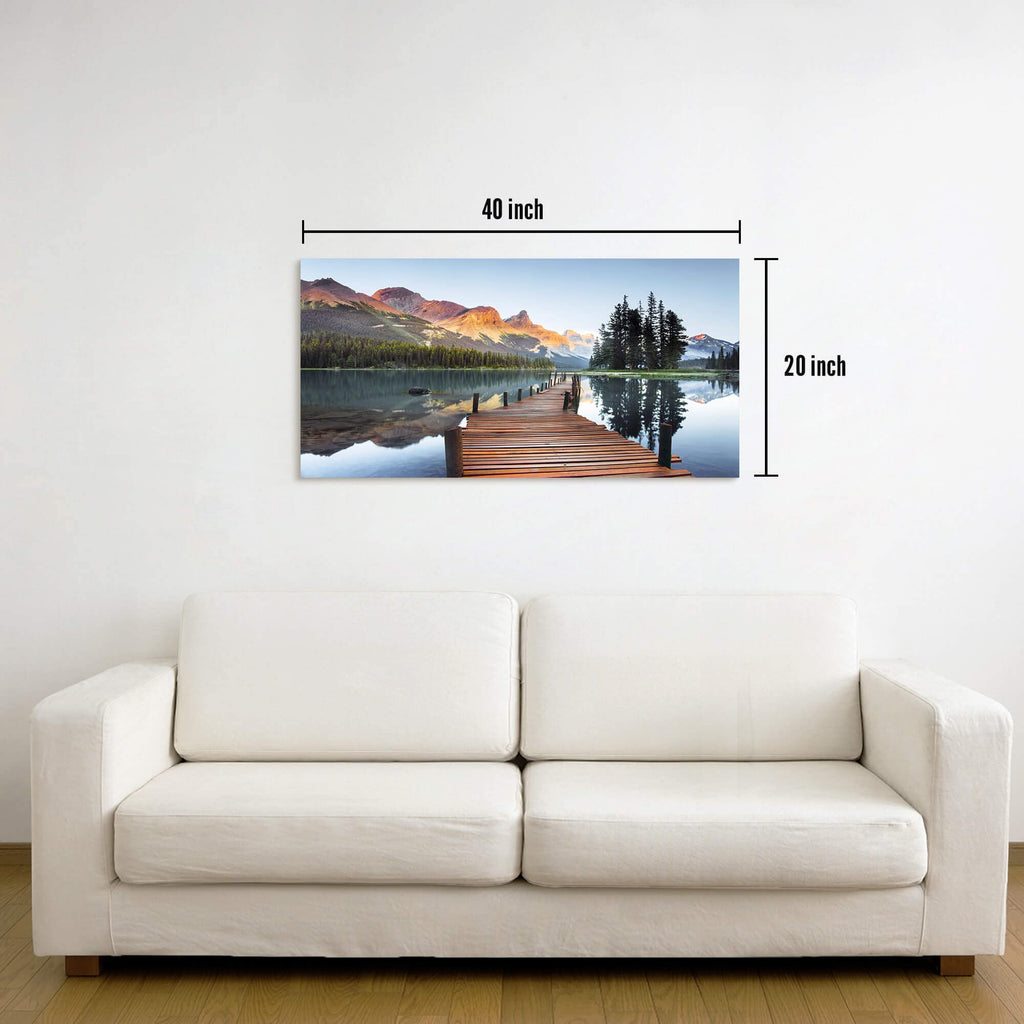 Lake Canvas Wall Art, Nature Landscape Dock Picture, 40x20 Inch