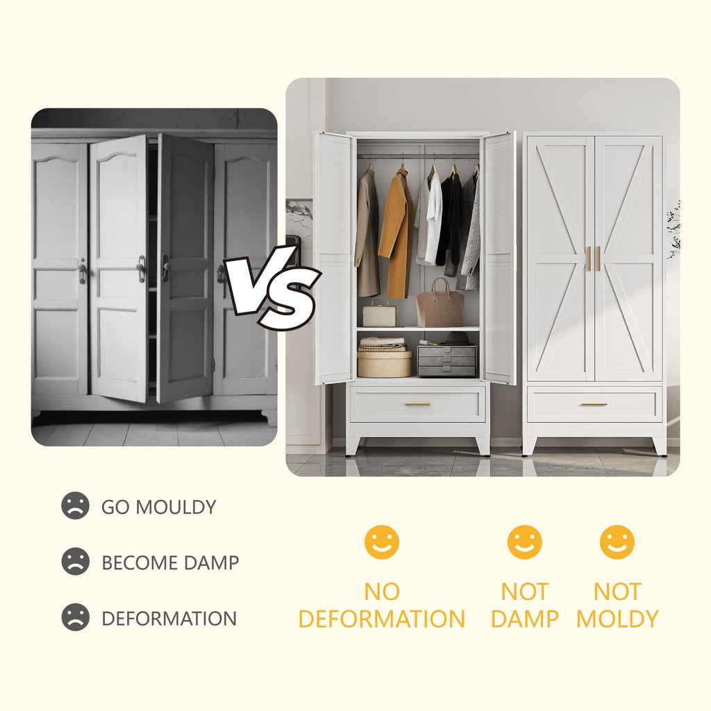 Metal Armoire Wardrobe Closet, Bedroom Armoires with Drawers