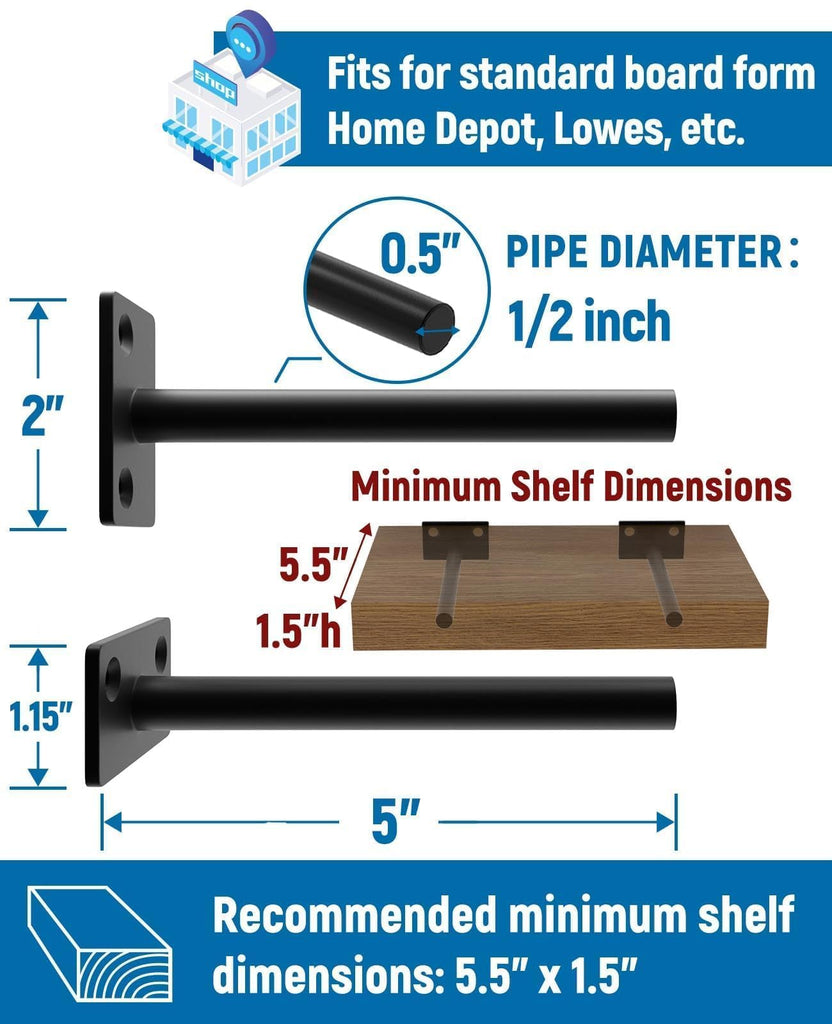 12-Pack 5 inch Floating Shelf Brackets, Hidden Shelf Bracket for Wood