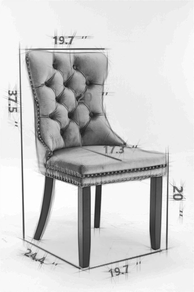Solid Wood Velvet Upholstered Dining Chair with Golden Stainless Steel Plating Legs,Contemporary Design W/Nailhead