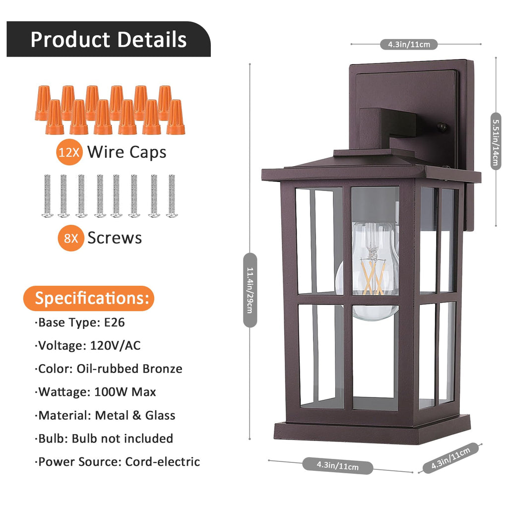 2-Pack Outdoor Wall Light Fixtures, Exterior Porch Lights, Brown