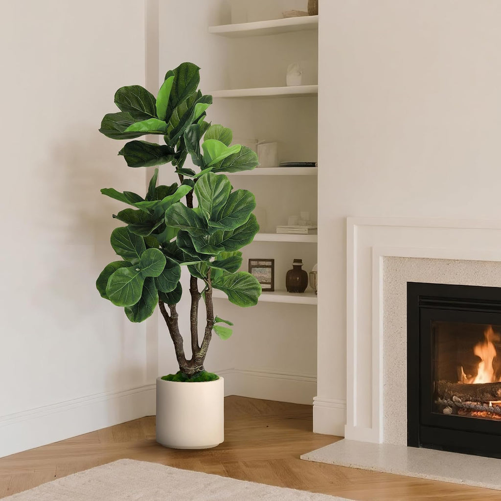 Fiddle Leaf Fig Tree Artificial 4.5FT - 54 Inch Tall Fake Plant Indoor Faux Tree with Bendable Branches & Realistic