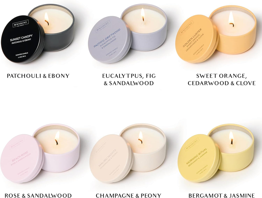 Candle Gift Set - 6 Soy Scented Candles (1.4 oz) | Aromatherapy Candles with Orange, Eucalyptus, Rose & Jasmine - Set of 6