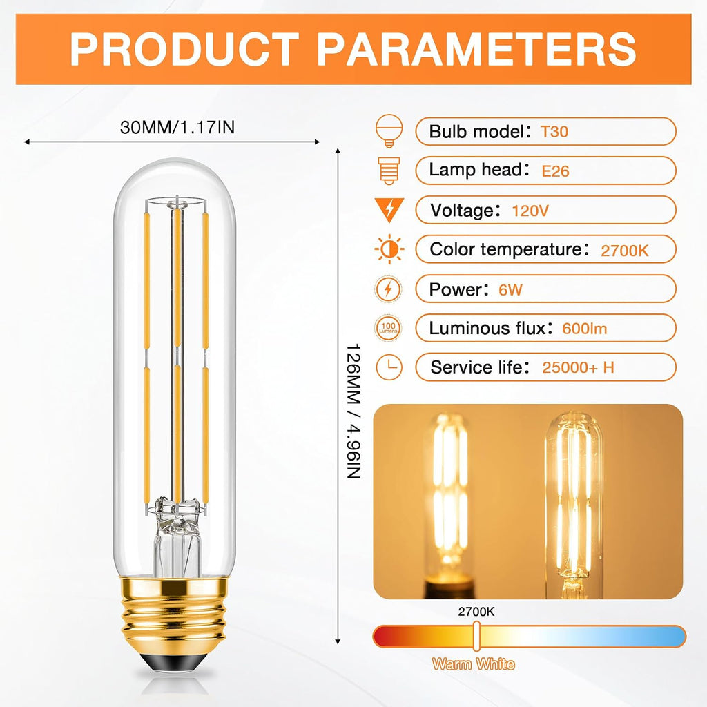 T10 LED Bulb 6 Watt Equivalent 60W Soft Warm White 2700K Dimmable
