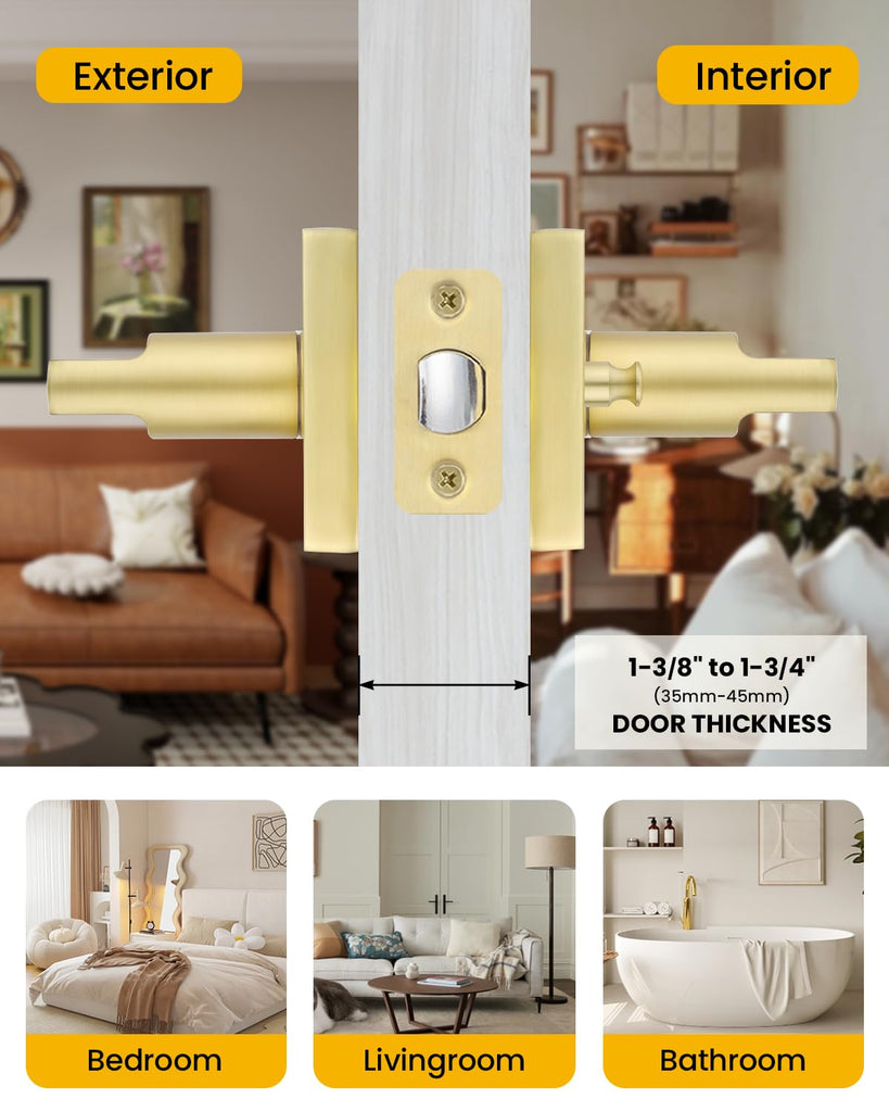 Brushed Gold Door Handles Interior, Privacy Door Handle 6 Pack