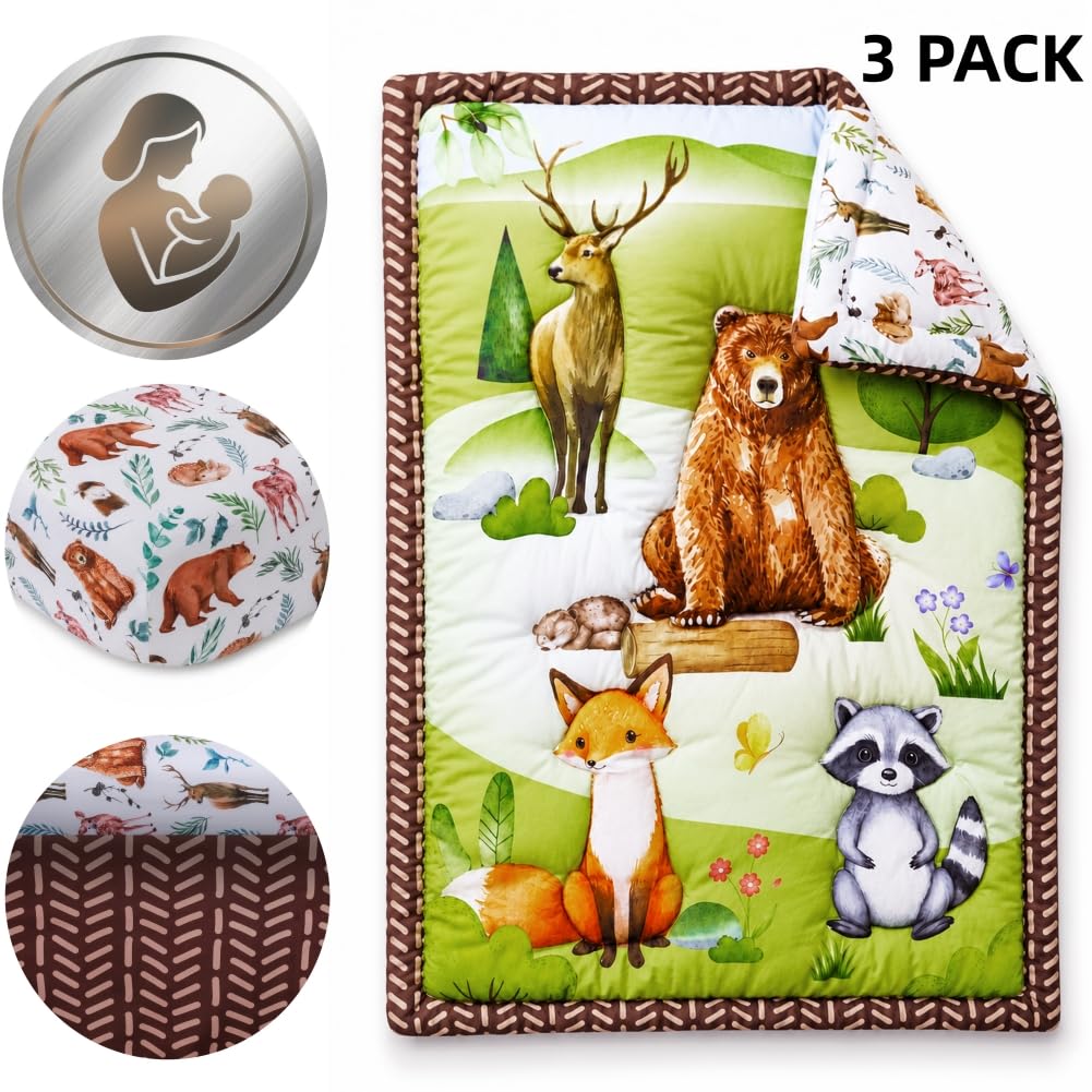 Baby Crib Bedding Set Woodland Animal Neutral Nursery Comforter Bed Sets