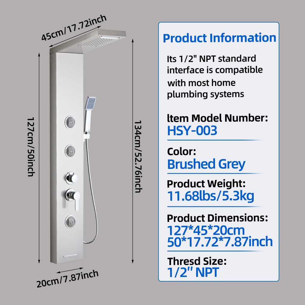 Multi-Function Shower Panel Tower System 6 in1 Shower Panel Tower with Powerful Body Massage, Rainfall
