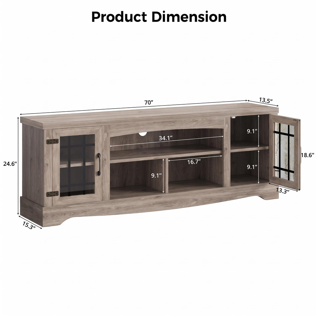 Farmhouse TV Stand for 75 Inch TV, Light Rustic Oak
