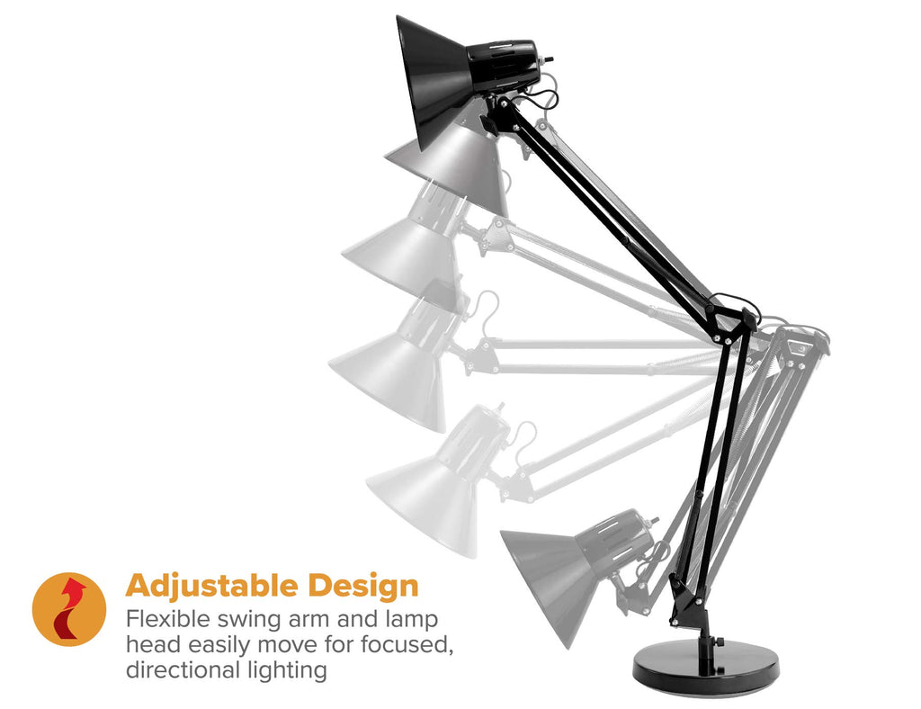 Office VLF100D Swing Arm Desk Lamp, Metal, 36" Reach with Multi-Joint Adjustment, Includes Replaceable LED Bulb