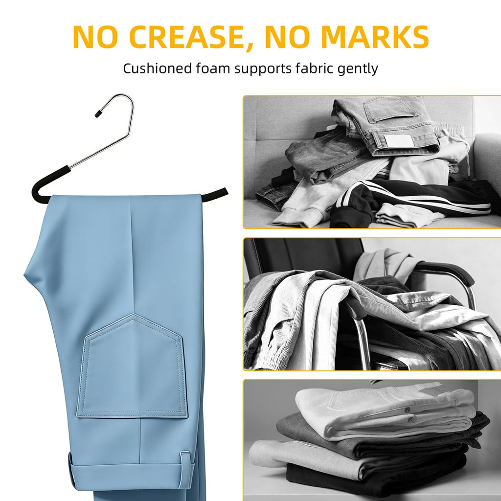 Open Ended Pants Hangers, 10 Pack Non-Slip Foam Padded Pants Hangers Space Saving Heavy Duty for Jeans, Trousers