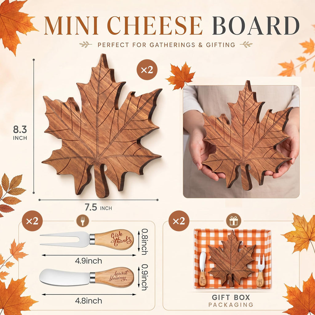 2 Sets Fall Maple Leaf Mini Charcuterie Board Gift, 8.3 x 7.5 in
