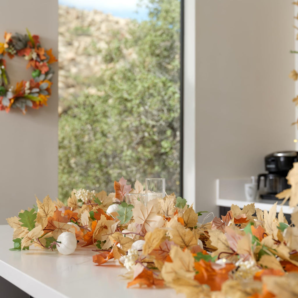 16 Pack Fall Leaf Garland, Total 94.4 FtWhite Artificial Fall Maple Leaves Autumn Vines Garland Thanksgiving Decor