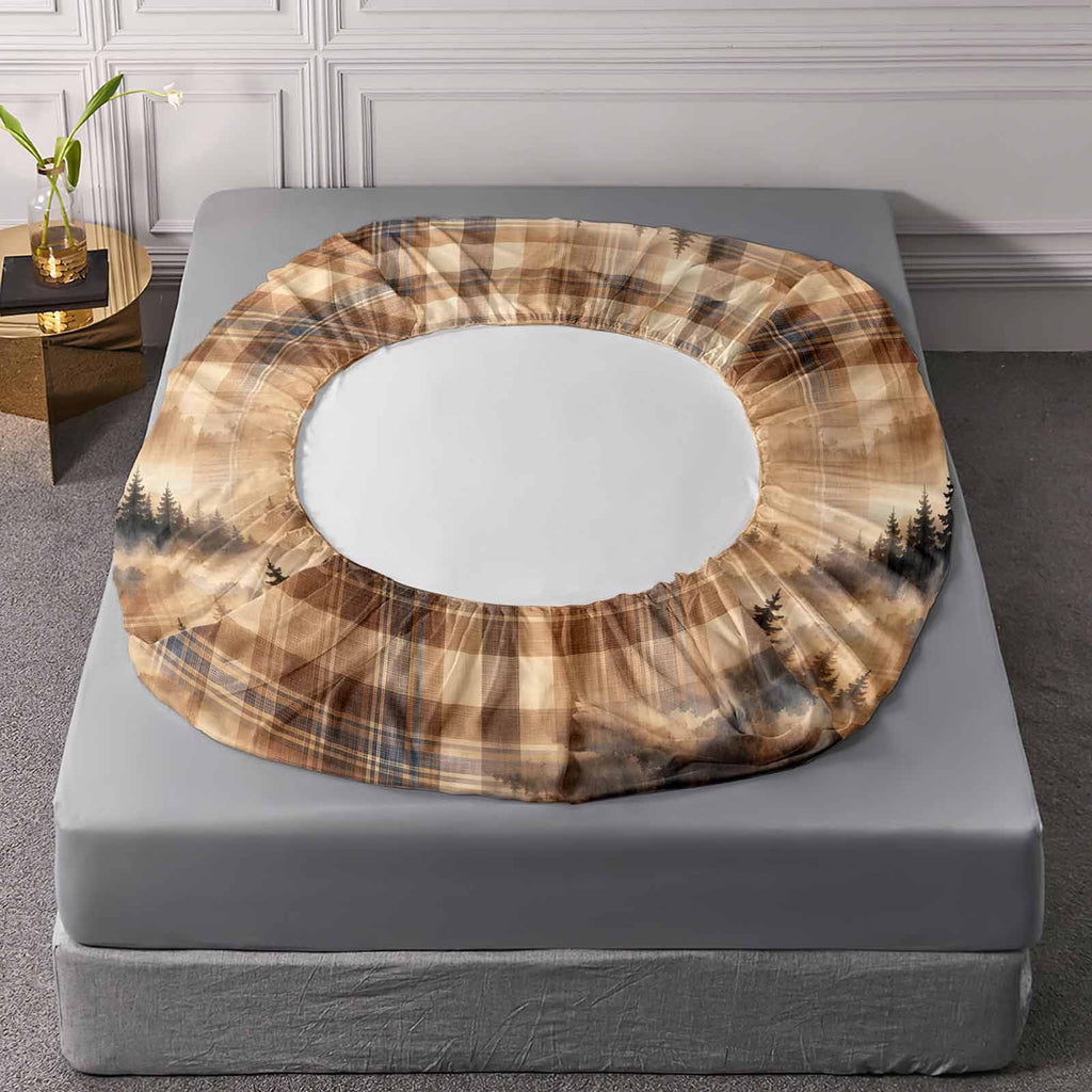 Woodland Pine Fitted Sheet Set, Beige Check 3-Piece Soft Microfiber Bedding with 2 Pillowcases, 16 Inch Deep
