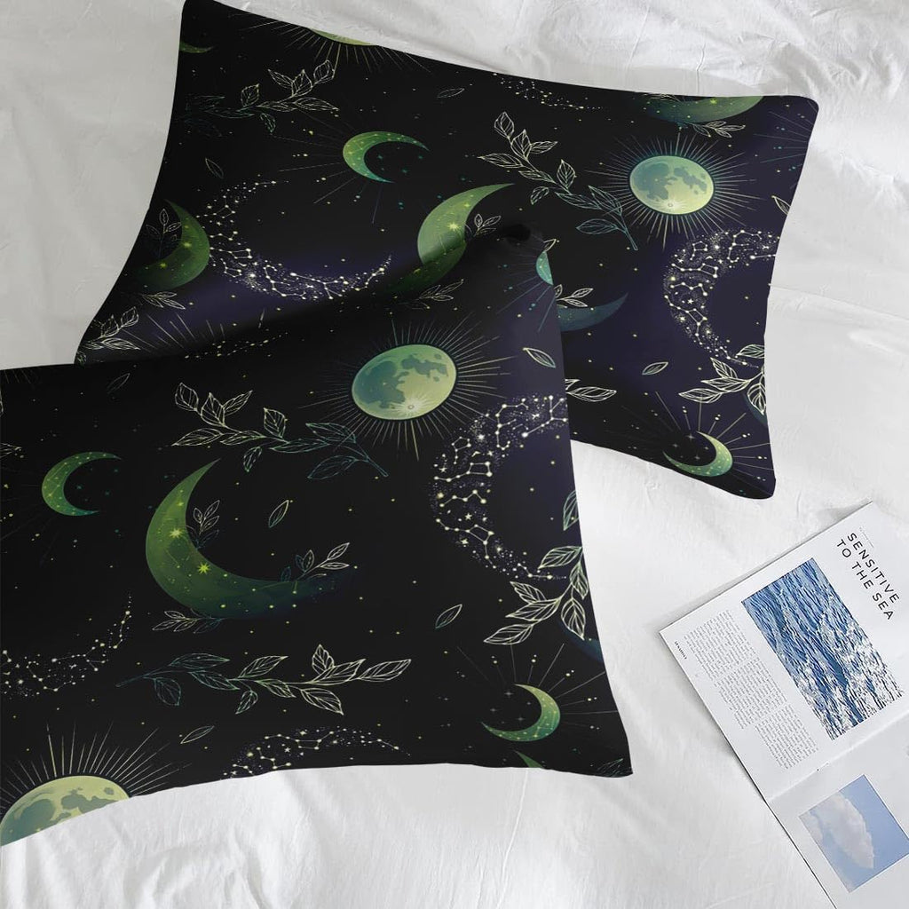 Queen Comforter Set with Sheets, 7 Pieces Witchy Green Boho Bedding