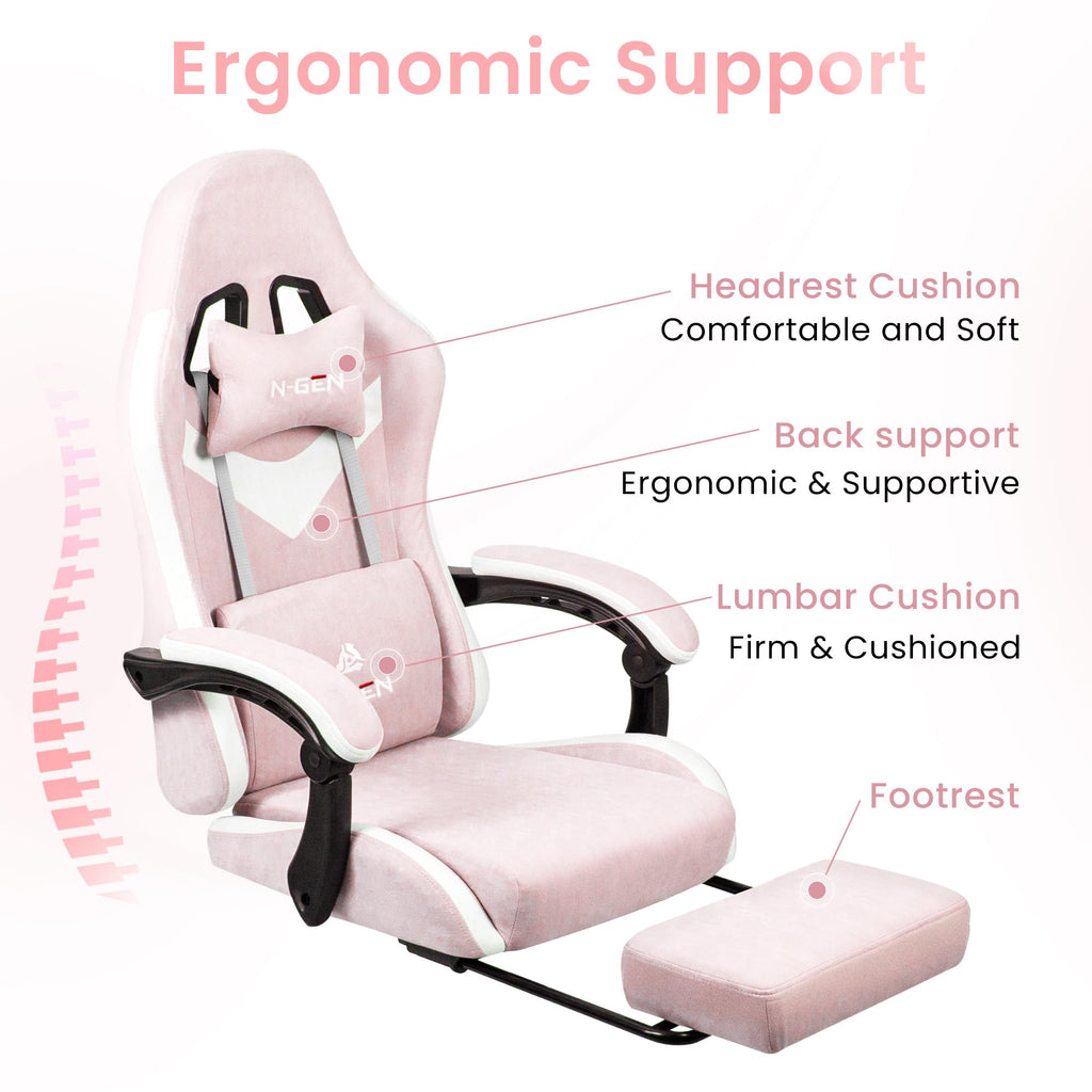 Gaming Chair, Lumbar Support with Breathable Fabric, Pink
