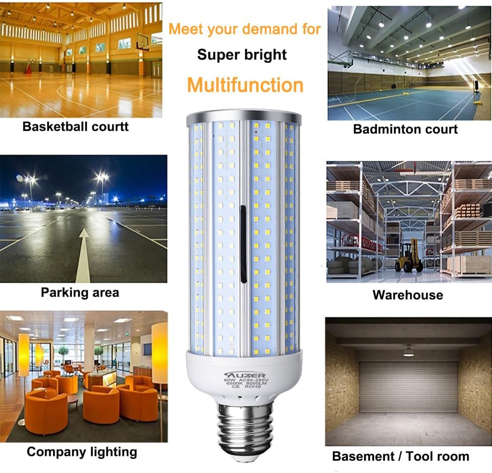 80W LED Corn Light Bulb, Large Mogul E39 Base, 8000-Lumen, 6500K Daylight Cool White, AC 85V-265V, LED Corn Bulb