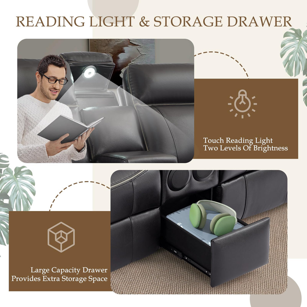 Power Reclining Loveseat with LED Reading Light/Storage Drawer, Power Loveseat Recliner Sofa, Reclining Loveseat with