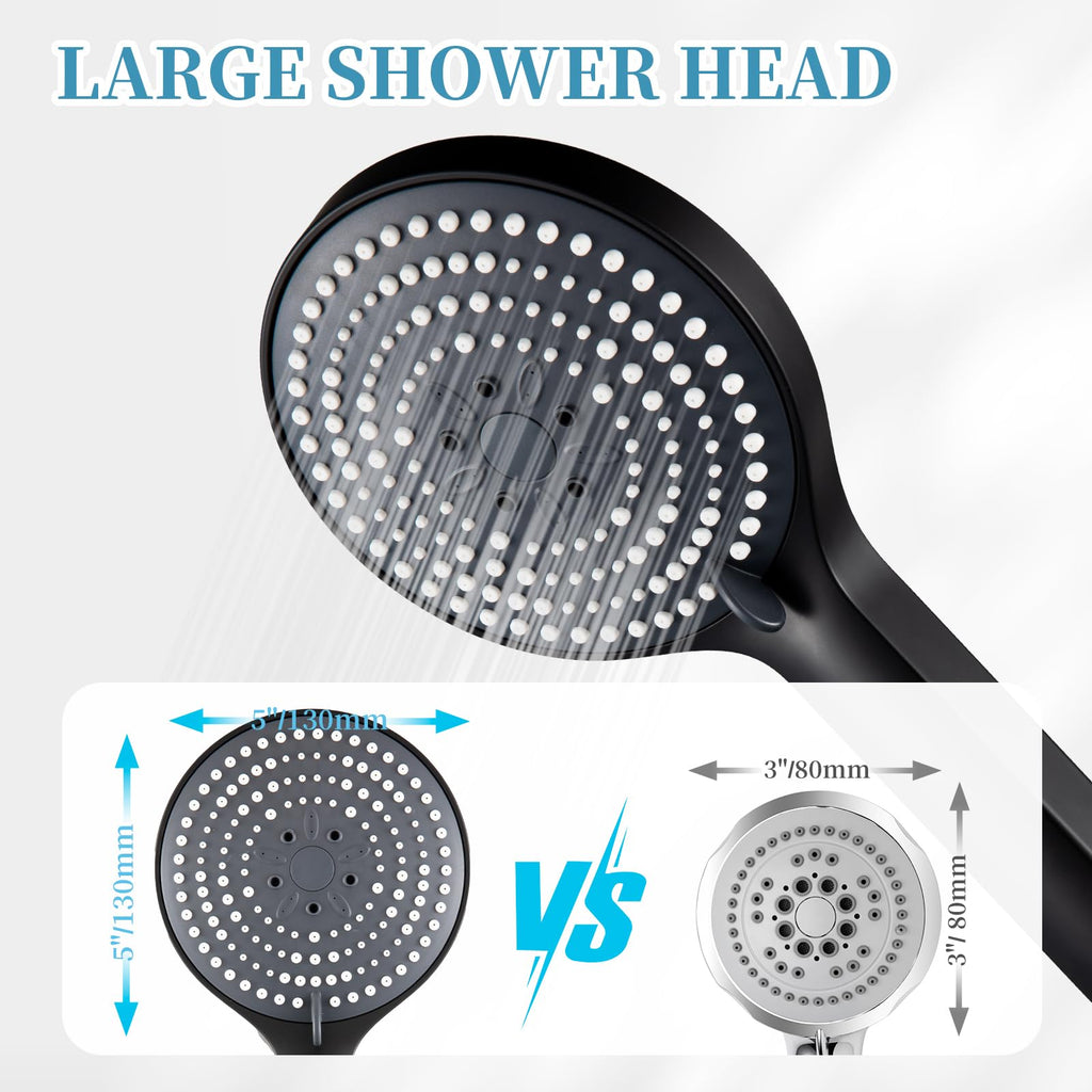 Handheld Shower Head Set, 6-Mode High Pressure Handheld Sprayer with 60 in Stainless Steel Shower Hose, High Flow