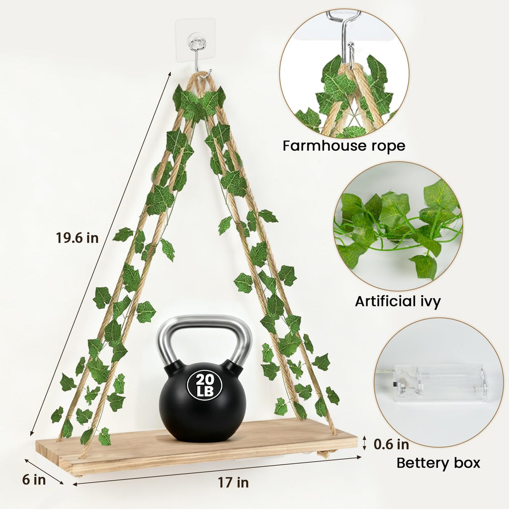 Hanging Floating Shelves No Drill, Macrame Plant Wall Shelf